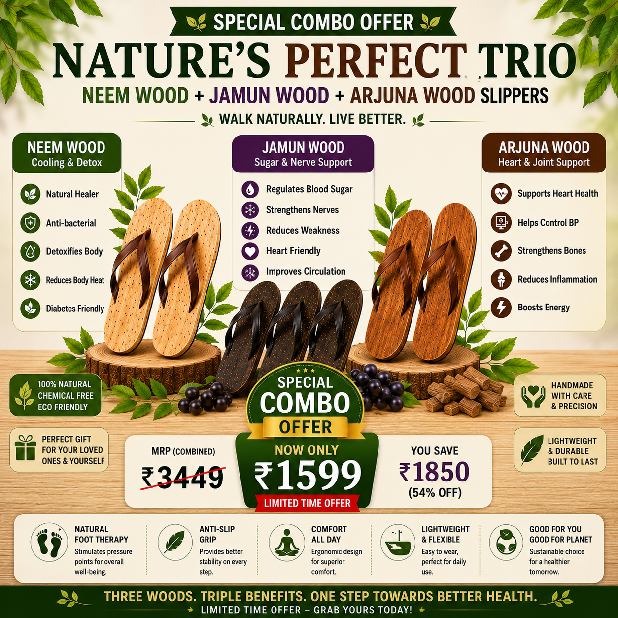 Neem Wood Health Chappals: Natural Relief for Diabetes, BP & Join Pain