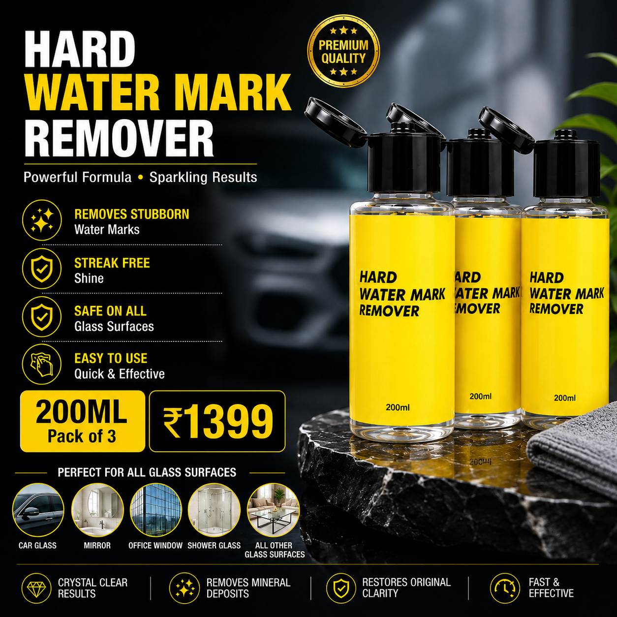 Hard Water Mark Remover for Glass | 200ML | Car Glass, Mirror, Windows & More
