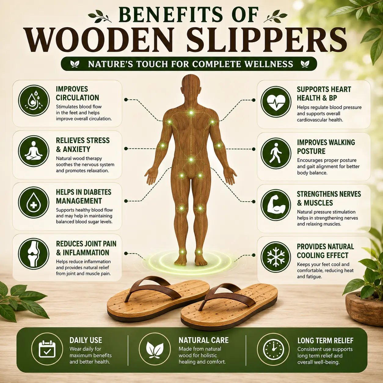 Neem Wood Health Chappals: Natural Relief for Diabetes, BP & Join Pain