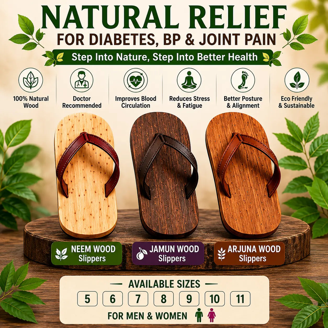 Neem Wood Health Chappals: Natural Relief for Diabetes, BP & Join Pain