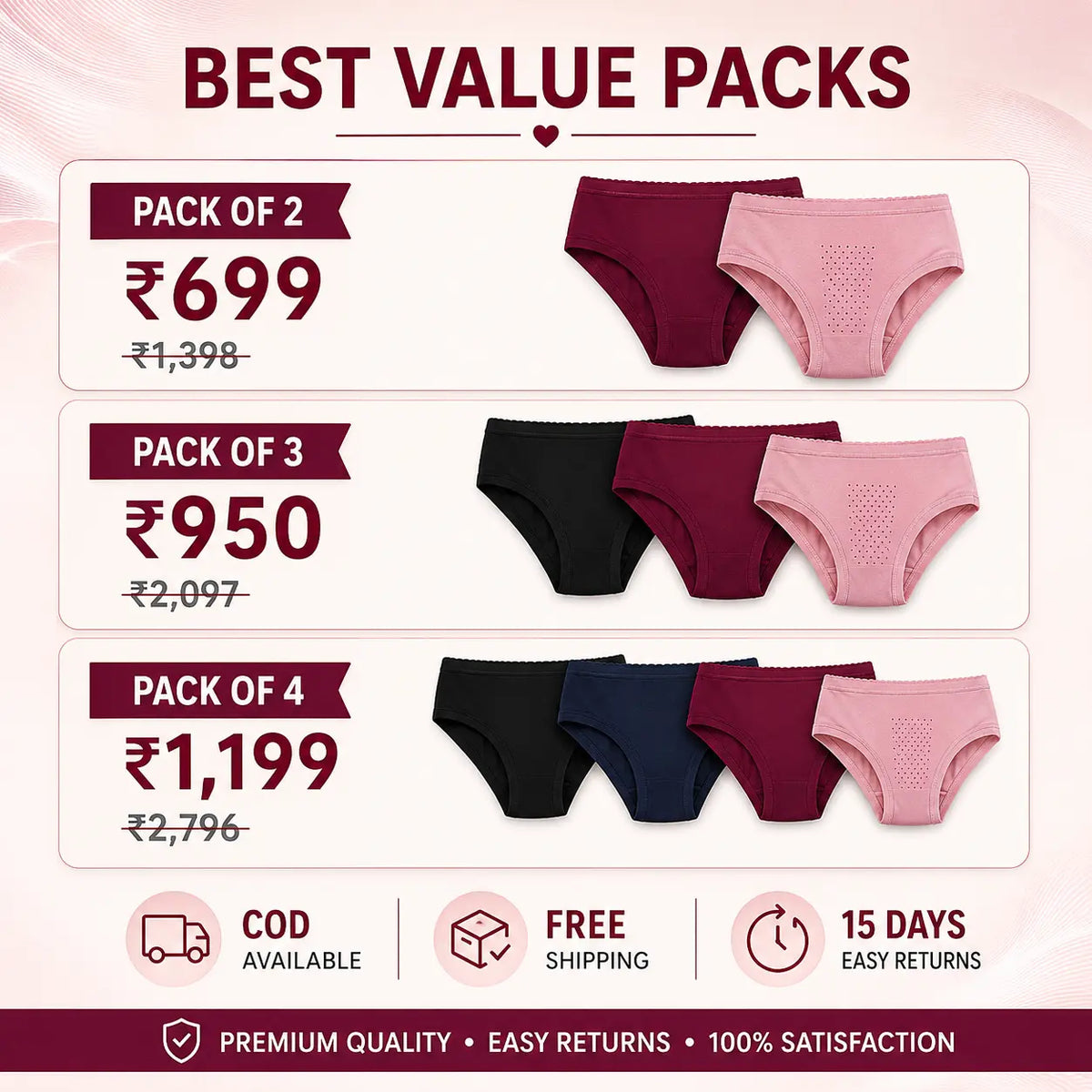 Women’s Stretchable Cotton Breathable Panty with Front Air System – Sweat Absorbing & Itching-Free Comfort