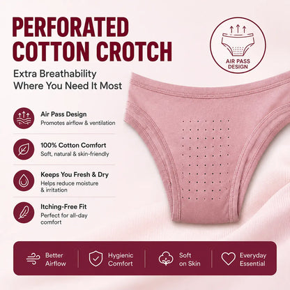 Women’s Stretchable Cotton Breathable Panty with Front Air System – Sweat Absorbing & Itching-Free Comfort