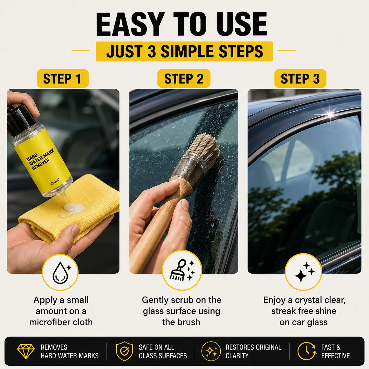 Hard Water Mark Remover for Glass | 200ML | Car Glass, Mirror, Windows & More