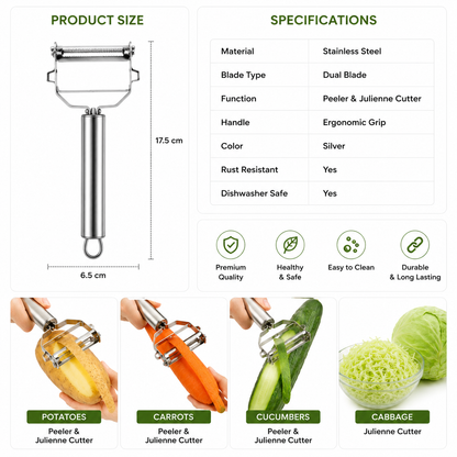 2-in-1 Stainless Steel Julienne Peeler & Cutter | Buy 1 Get 1 Free