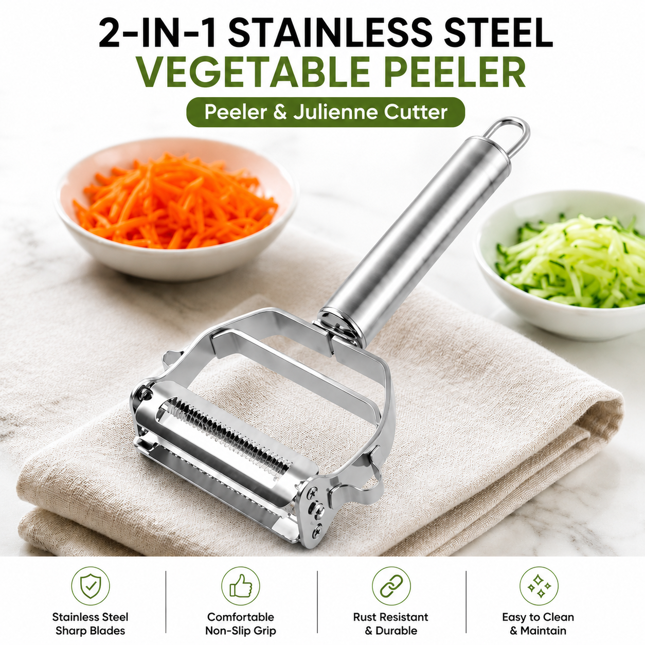 2-in-1 Stainless Steel Julienne Peeler & Cutter | Buy 1 Get 1 Free